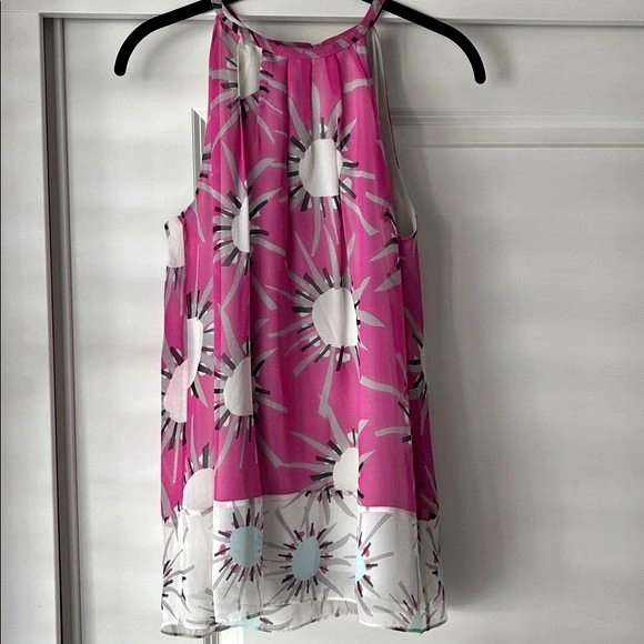 DVF Diane von Furstenberg SILK Pink Watercolour Halter Top Tunic