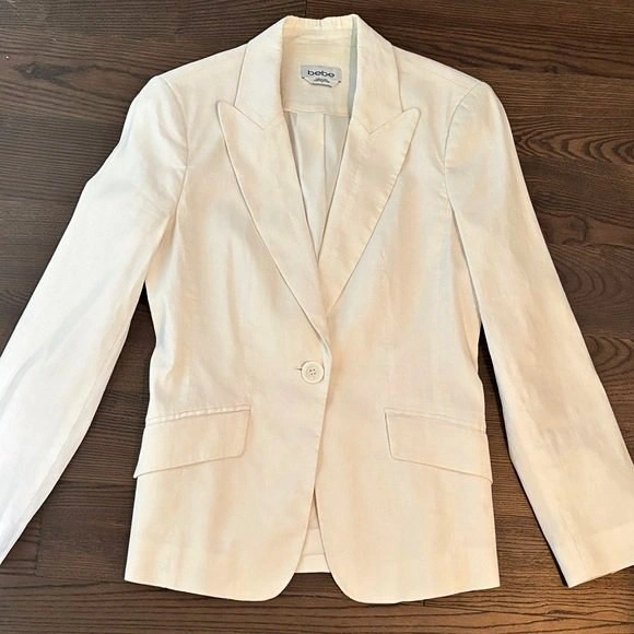 BEBE Snow White sz 4 Stretch Linen Lined Blazer Jacket
