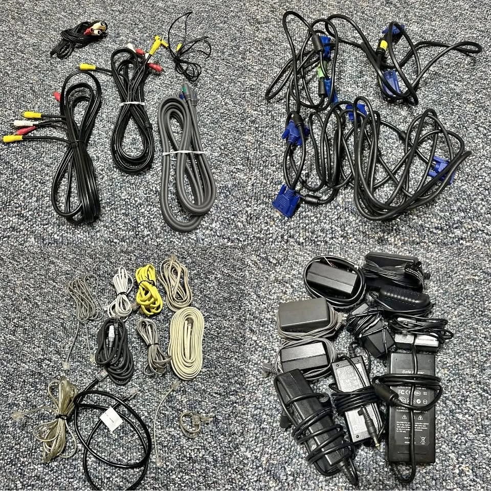 Bulk Cables & Chargers Lot: Ethernet, VGA, RCA, Laptop Power Bri