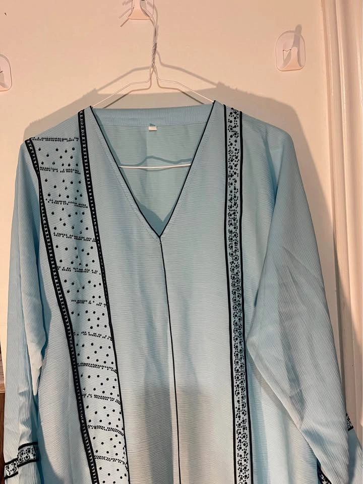 Light Blue Embroidered Abaya | Elegant Modest Dress - photo 2