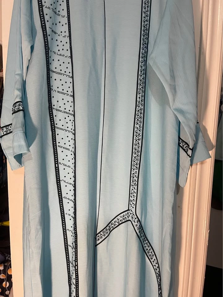 Light Blue Embroidered Abaya | Elegant Modest Dress - photo 3