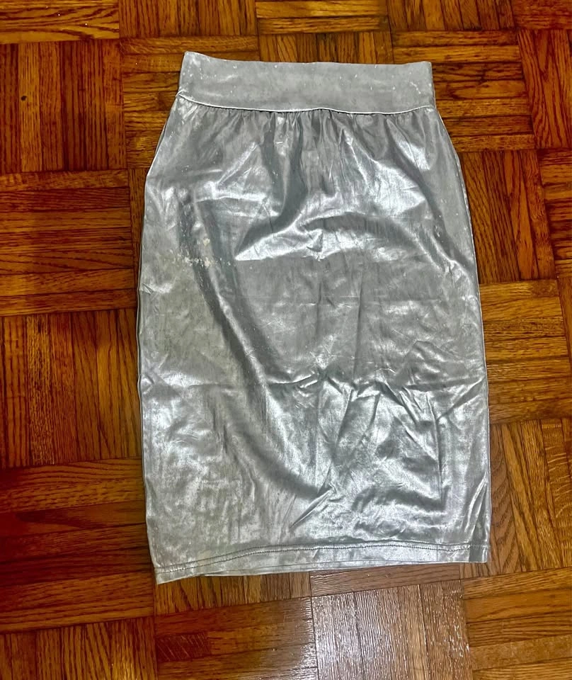 Silver Metallic Pencil Skirt