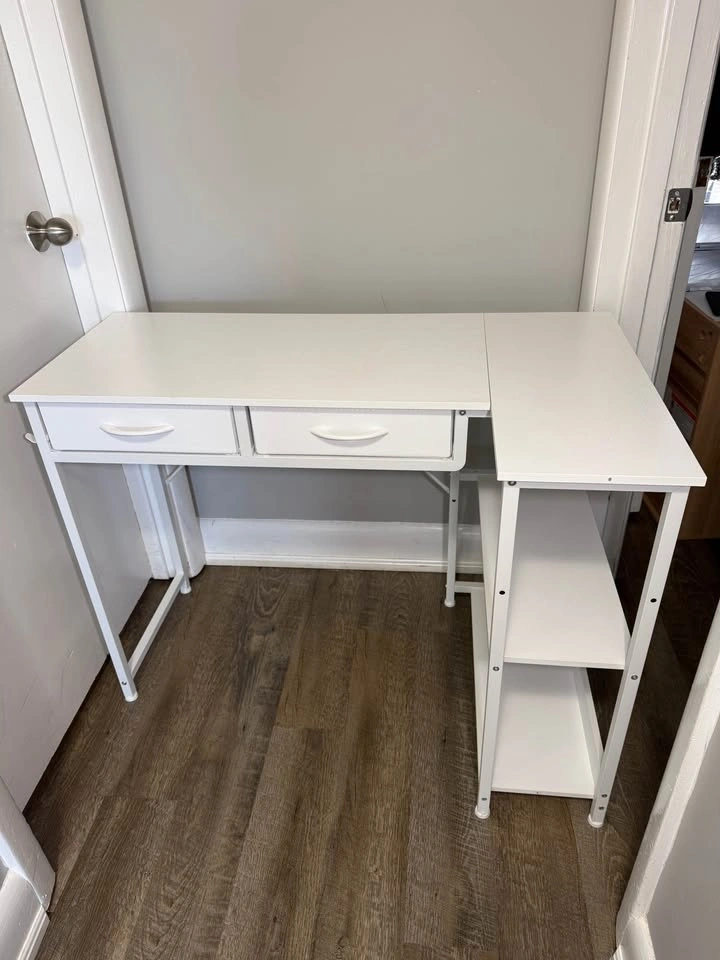 L Shaped Computer Desk with Drawers & Shelves - White - photo 4