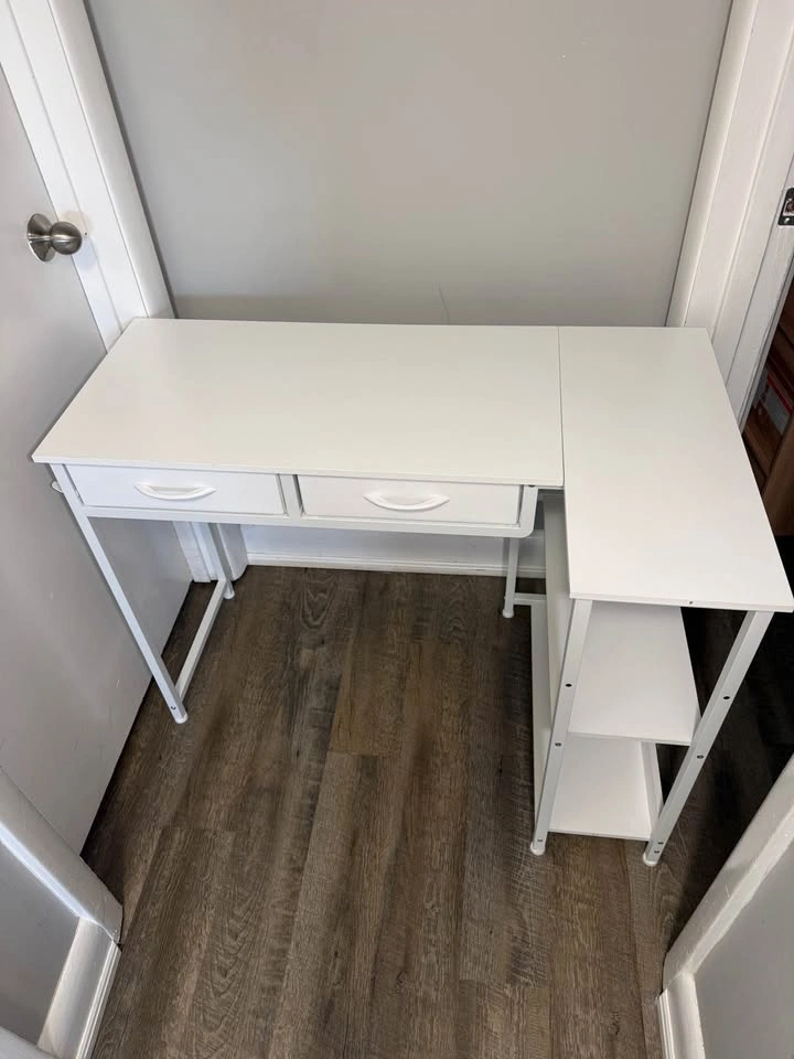 L Shaped Computer Desk with Drawers & Shelves - White - photo 5