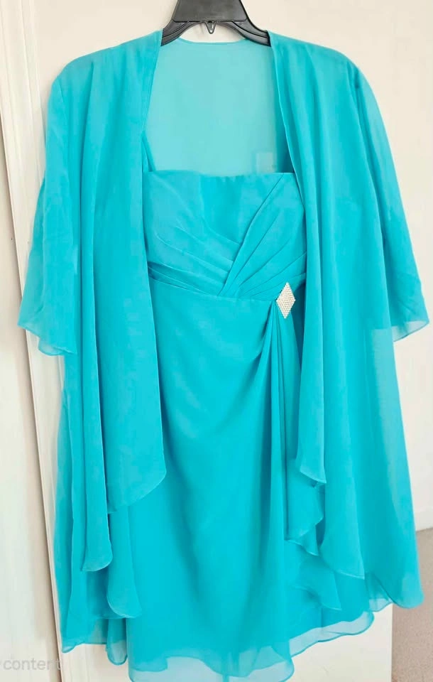 Turquoise Chiffon Dress + Shrug - Size 16