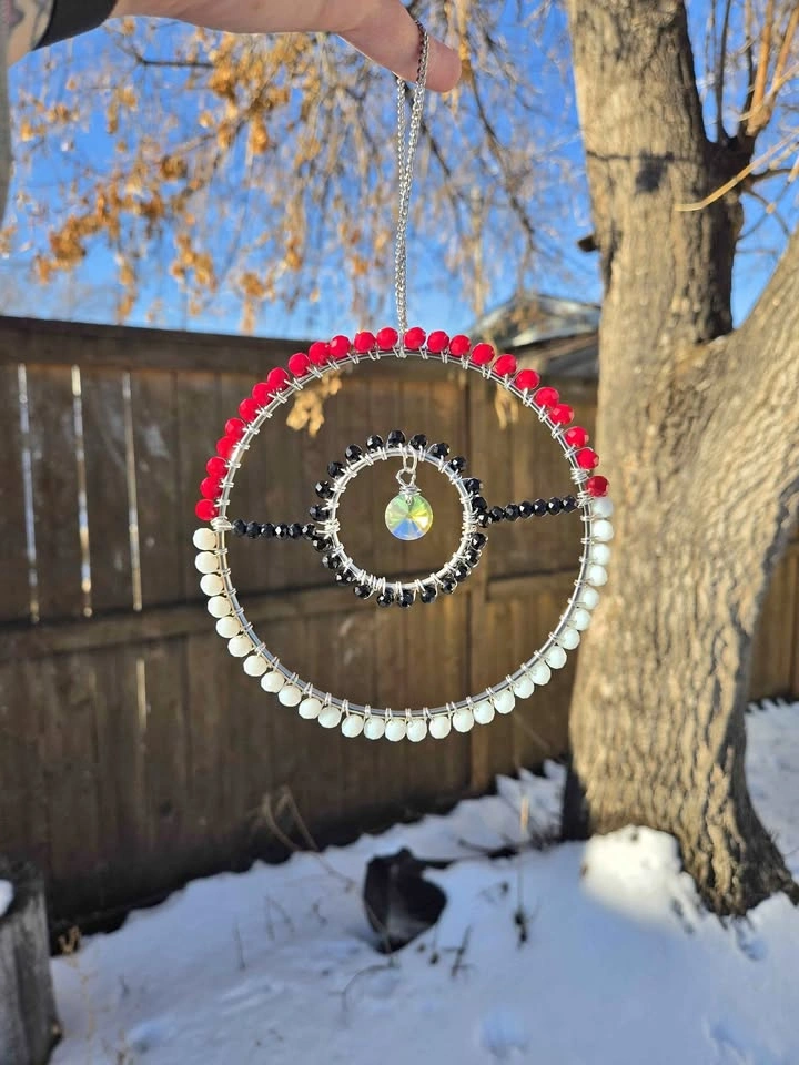Handmade Pokéball Beaded Suncatcher