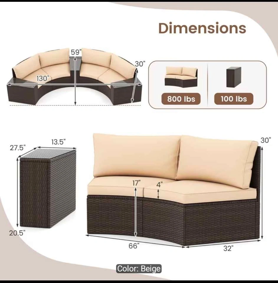 Brand new 5 Pieces Patio Furniture Set, PE Rattan Half-Moon Curv - photo 5