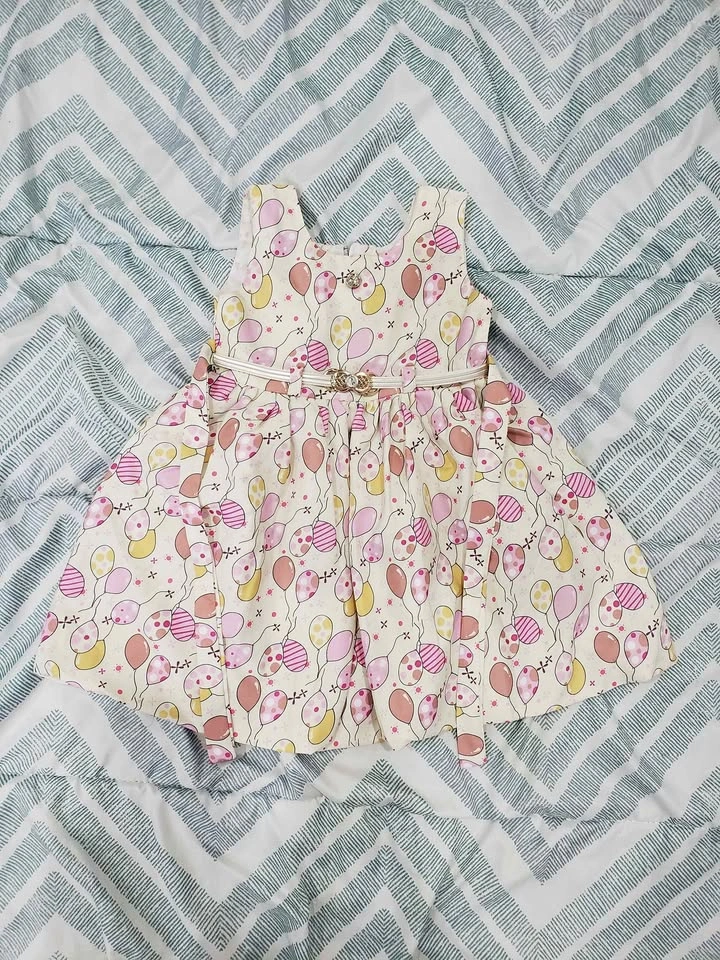 Baby Girl Balloon Print Dress & Black Pants - 12-18m