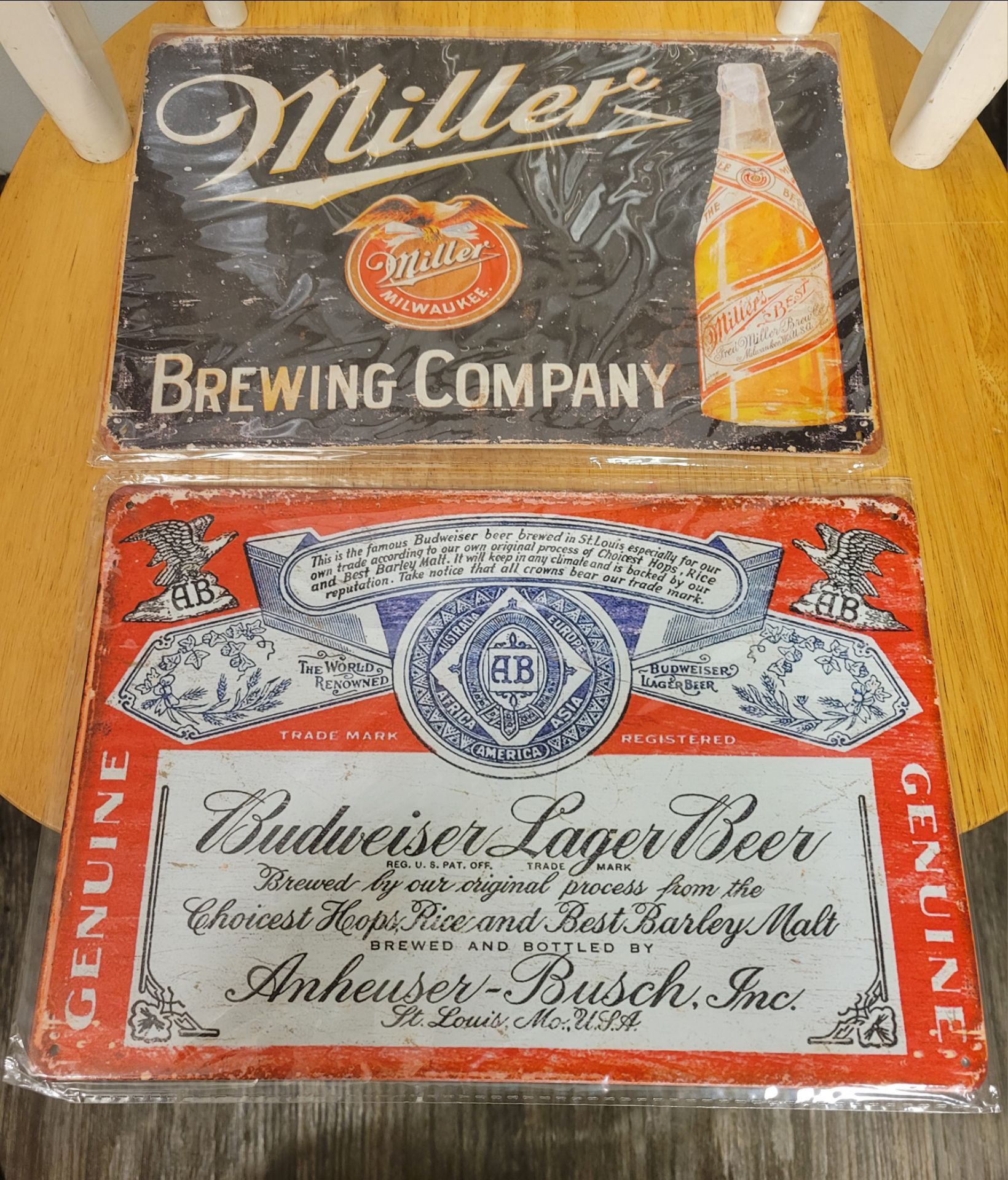 Miller & Budweiser Beer Metal Signs - Lot of 2