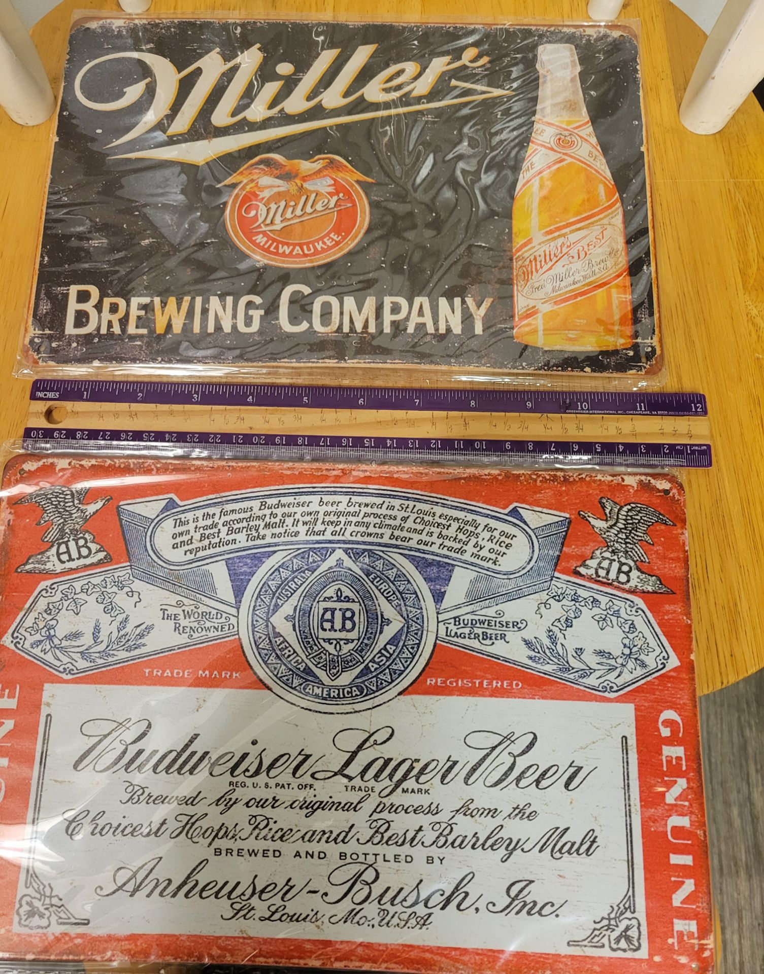 Miller & Budweiser Beer Metal Signs - Lot of 2 - photo 2