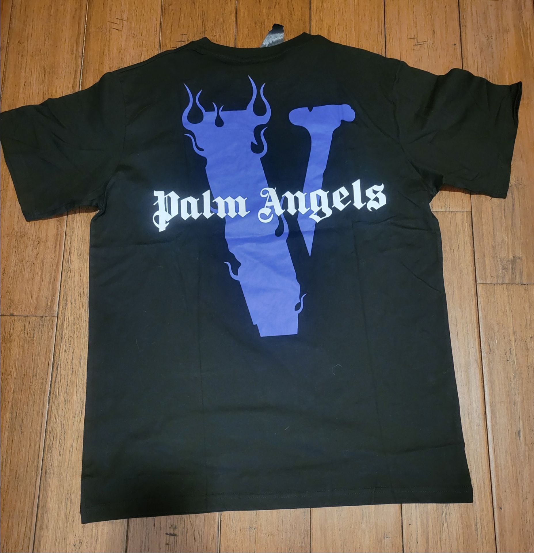 VLONE x Palm Angels Black Purple Cotton T-Shirt / Made in USA / - photo 4