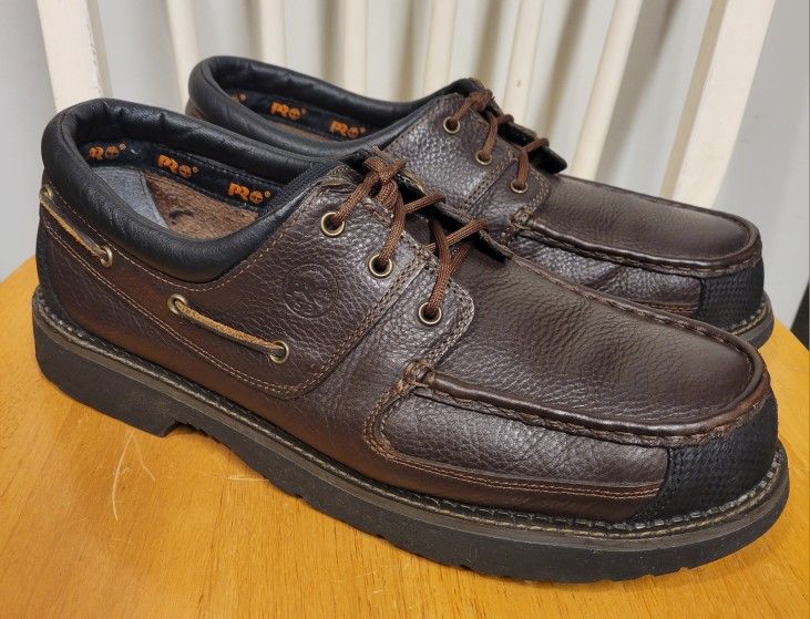 Timberland Men's Brown Leather Steel Toe Work Shoes Sz 13 W