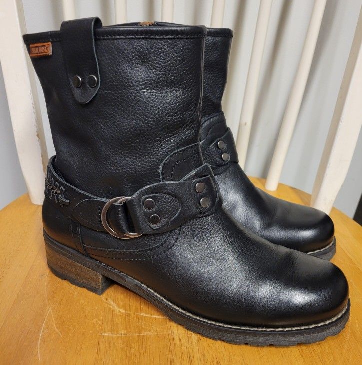 Pikolinos Black Leather Monza Harness Ankle Boots Size 39 8.5