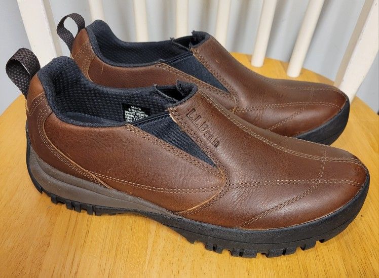 LL Bean Comfort Moc Trail Walking Slip On Brown Leather Mens Sho