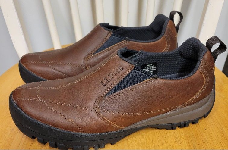 LL Bean Comfort Moc Trail Walking Slip On Brown Leather Mens Sho - photo 2