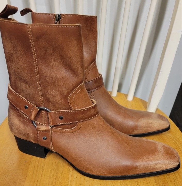 OSSTONE Men's Chelsea Ankle Leather Chukka Motorcycle Boots Size