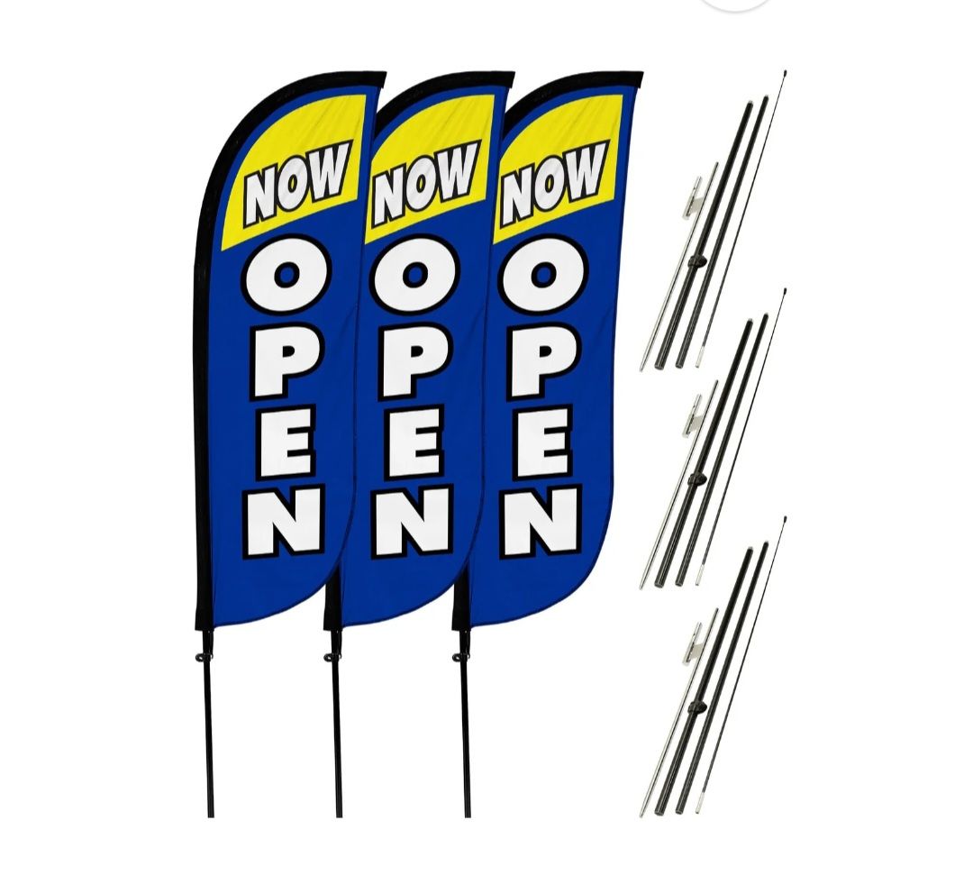 NOW OPEN SIGN - 3 SET - Windless Feather Flag