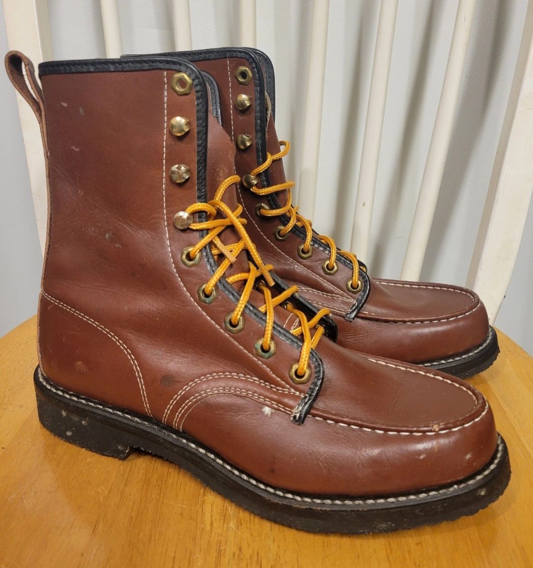 Vintage USA Green Herman Shoes And Boots Men Stiched Moc Leather - photo 2