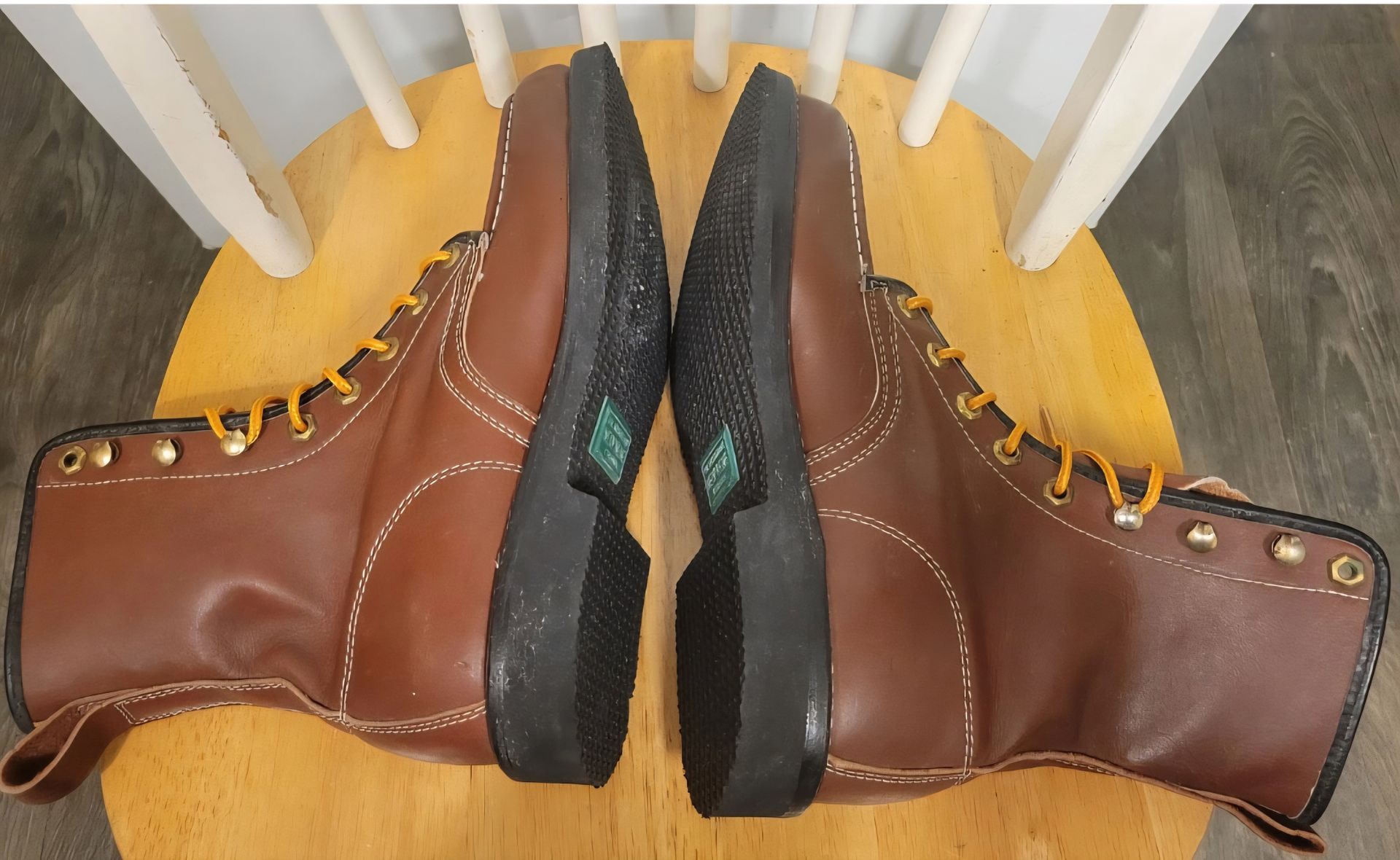 Vintage USA Green Herman Shoes And Boots Men Stiched Moc Leather - photo 5