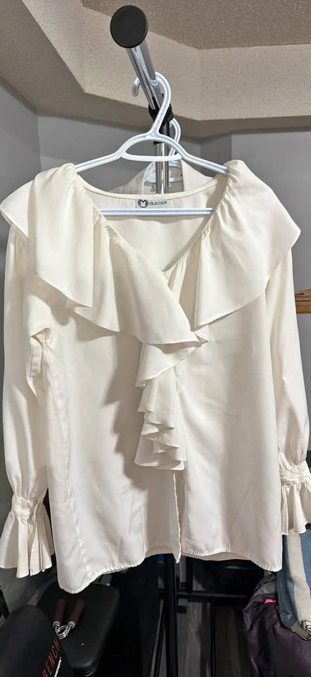 M Collection Cream Ruffled Blouse