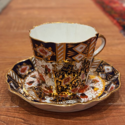 MINT Wedgwood Imari Octagonal Bone China Cup Saucer Antique c190