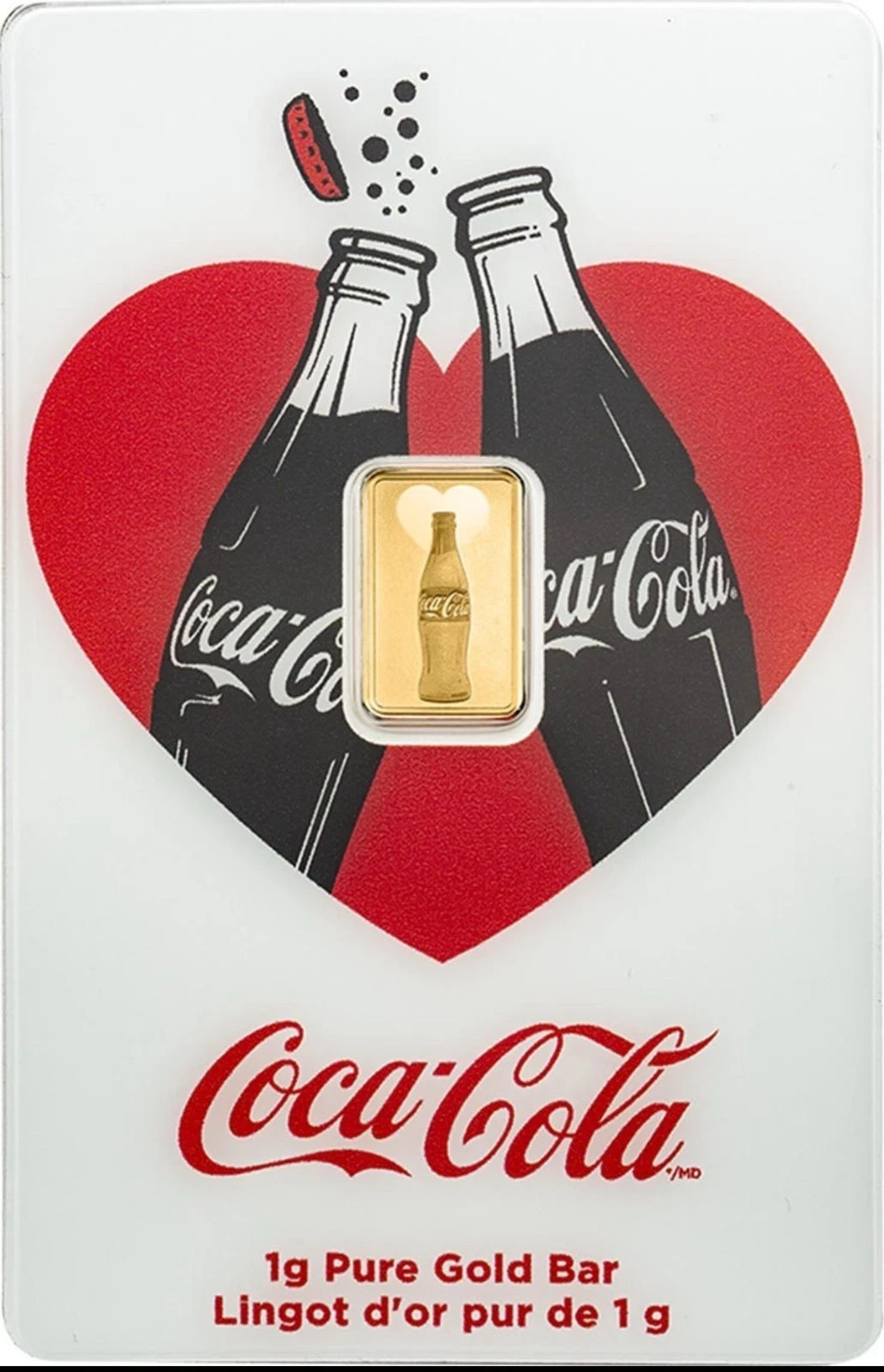 Valentine's Coke 1g Gold Bar PAMP Suisse .9999 Fine