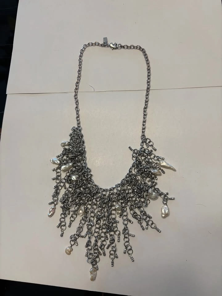 Silver chain necklace with pearls - photo 2