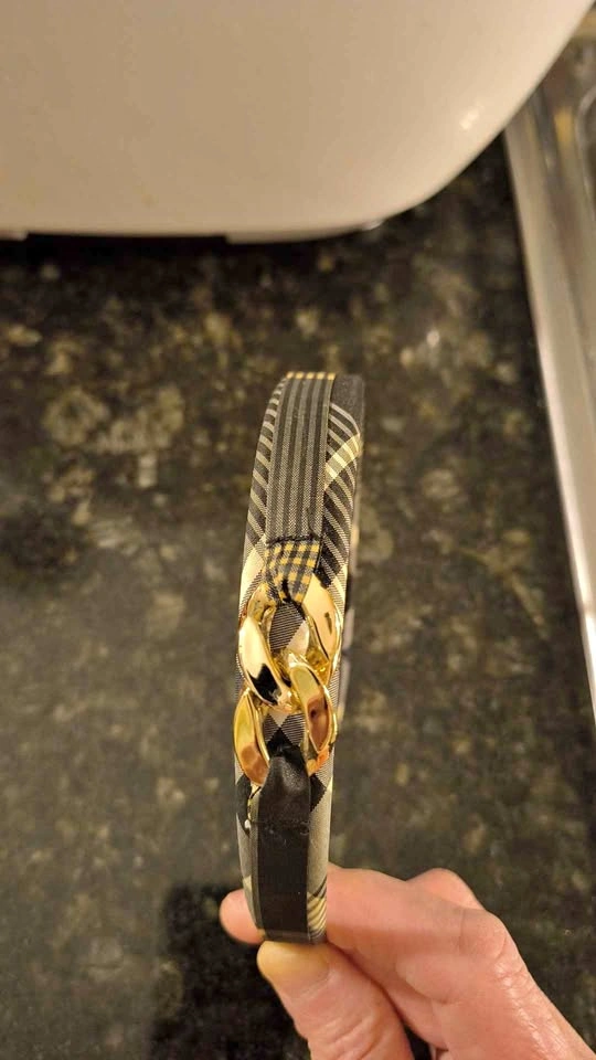 New Plaid Headband with Gold Chain Detail