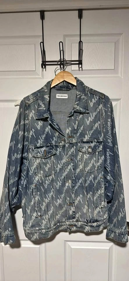 Balenciaga Denim Jacket - All-Over Logo Print