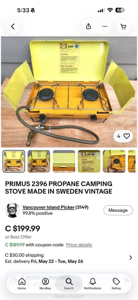 Primus 2396 vintage 2 burner propane camping stove - photo 3