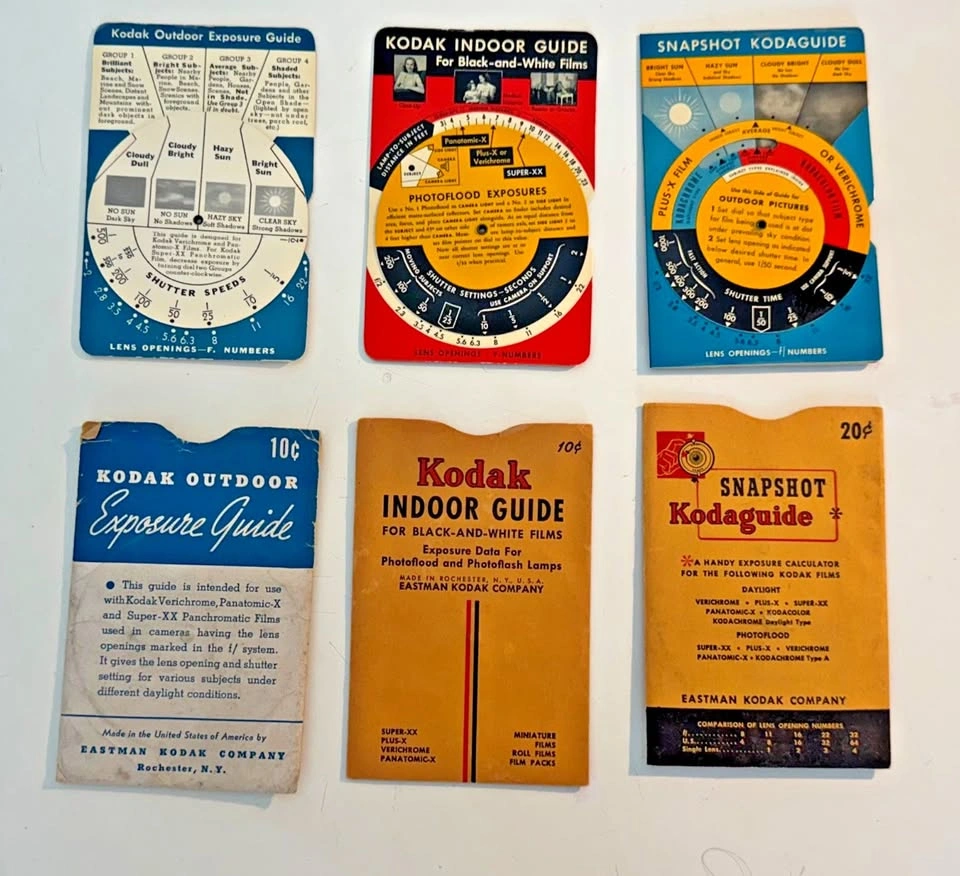 Lot of 3 Vintage Kodak Exposure Guides with Sleeves
