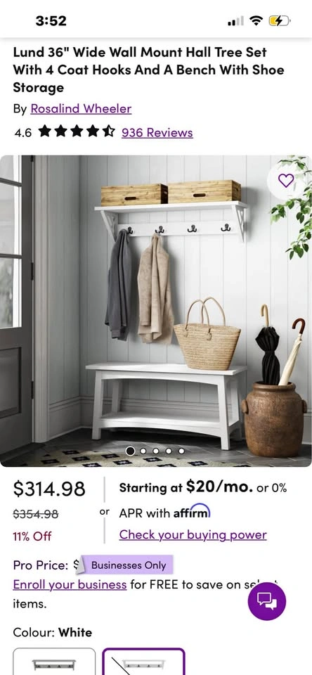 Lund 36" Hall Tree Set w/ Bench & Hooks - Wayfair