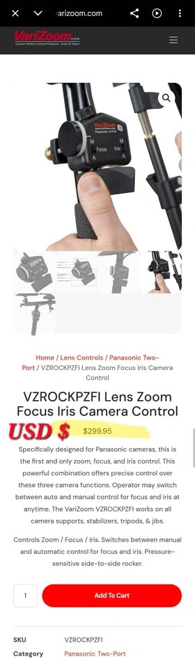 VariZoom VZ-ROCK-PZFI Zoom Focus Iris Control for Panasonic DVX1 - photo 5