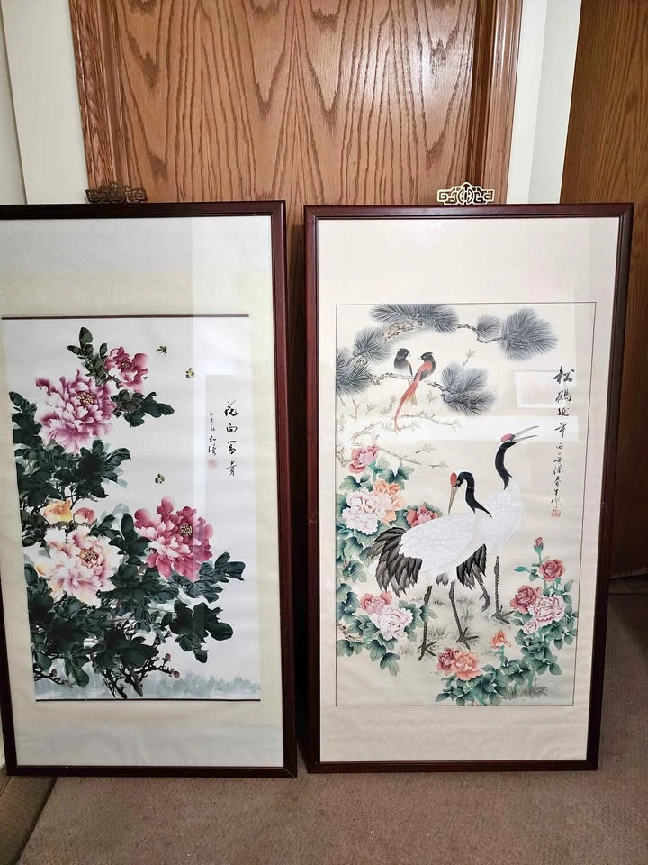 Vintage Chinese Decorative Art Panels (Set of 2)