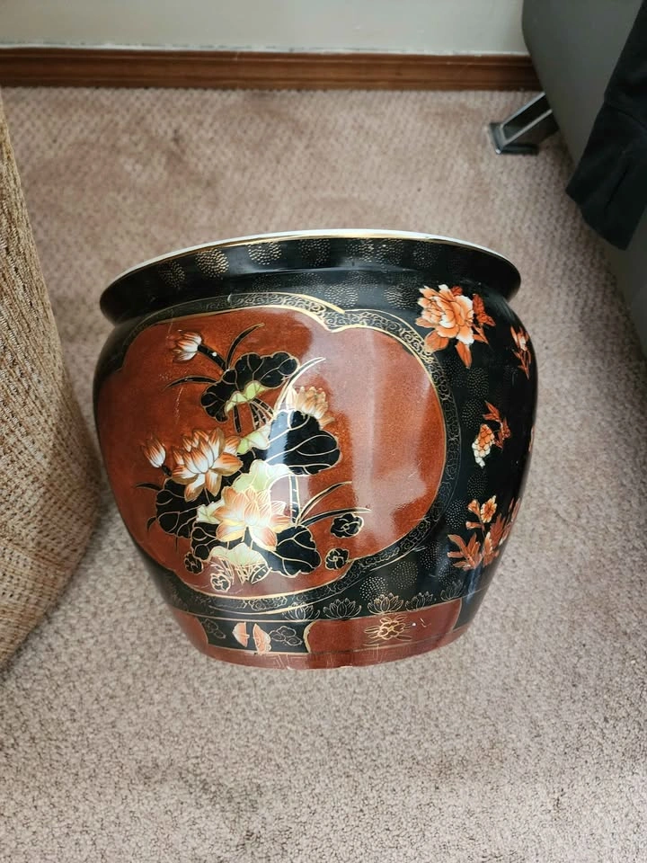 Vintage Chinese Porcelain Fish Bowl Planter - photo 4