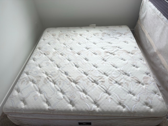 LIKE NEW KING Mattress + Split Box Springs — Only $250