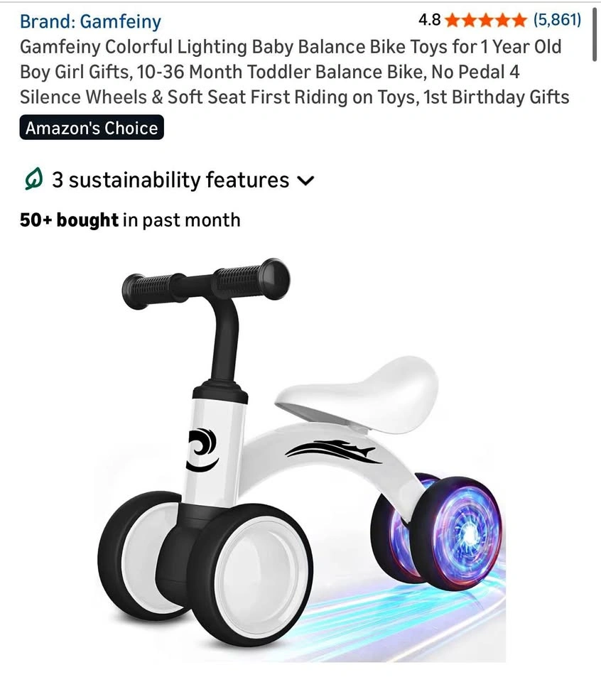 Brand NEW Gamfeiny Toddler Balance Bike with LED Light-Up Wheels