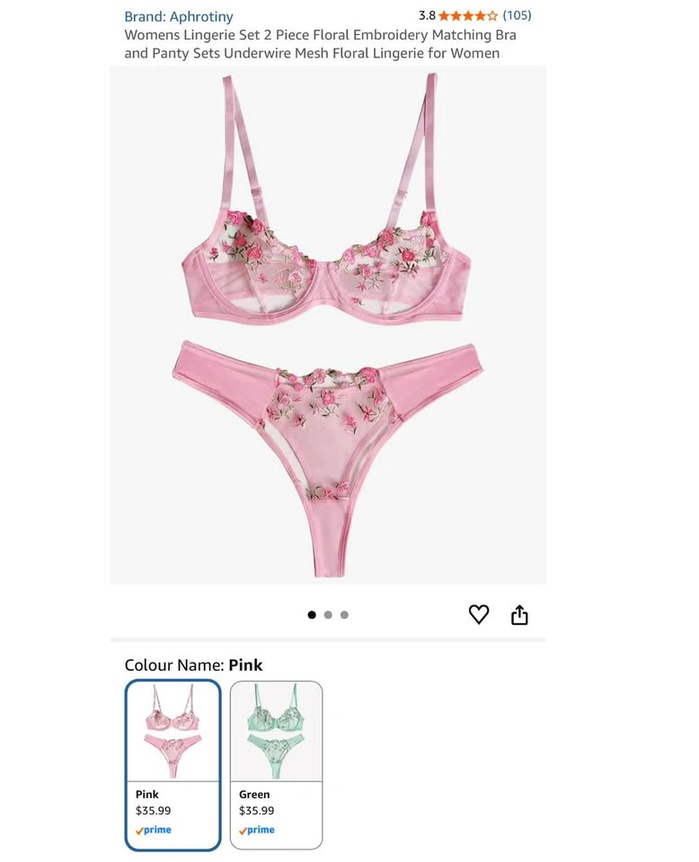 Aphrotiny Pink Floral Lingerie Set Bra Thong M - photo 4