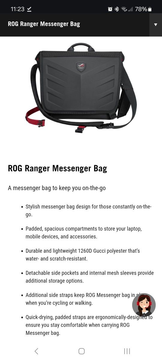 Republic Of Gamers Rog Ranger Messenger Bag - New - photo 2