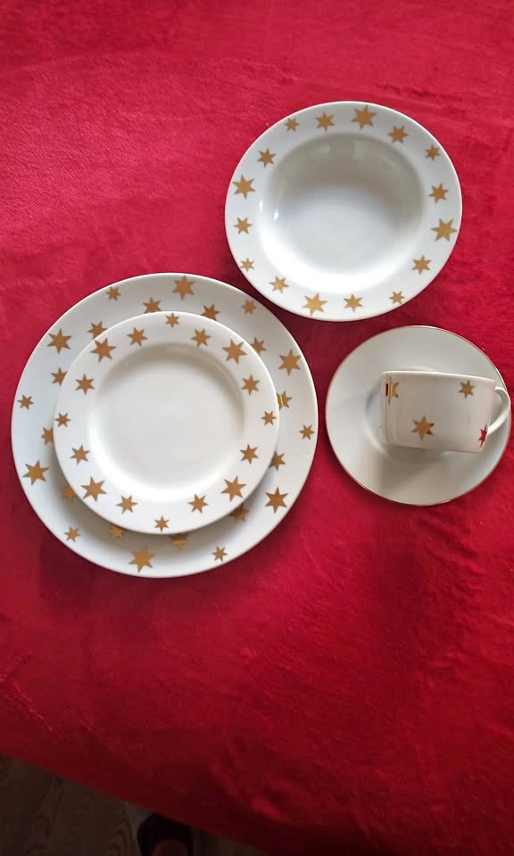 White Gold Stars Diwali Tableware Set - Serves 4