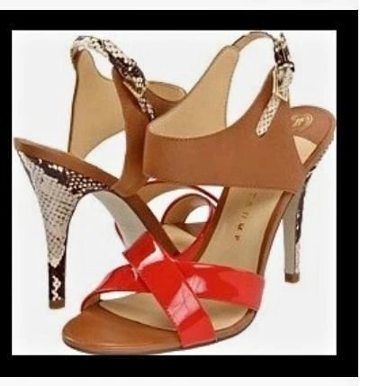 Orange Tan Snake Mixed Media Heels - Size 9
