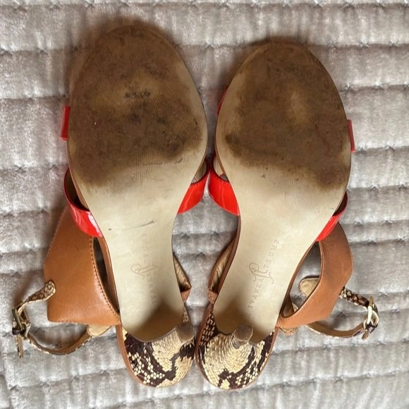 Orange Tan Snake Mixed Media Heels - Size 9 - photo 5