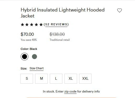 NEW with tags QUINCE Mens Med Hybrid Insulated Hooded Jacket Bla - photo 2