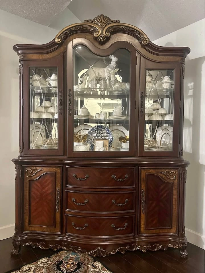 Solid Wood Display Cabinet / Hutch – Glass Doors – Dark Finish