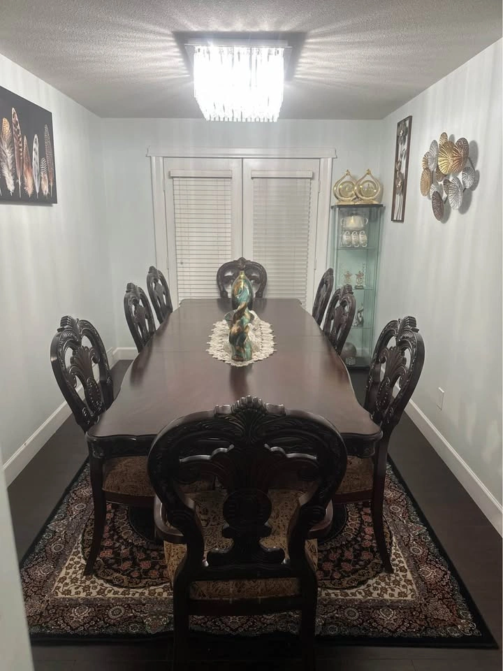 Extendable Solid Wood Dining Table Set – 8 Chairs – Dark Finish - photo 2