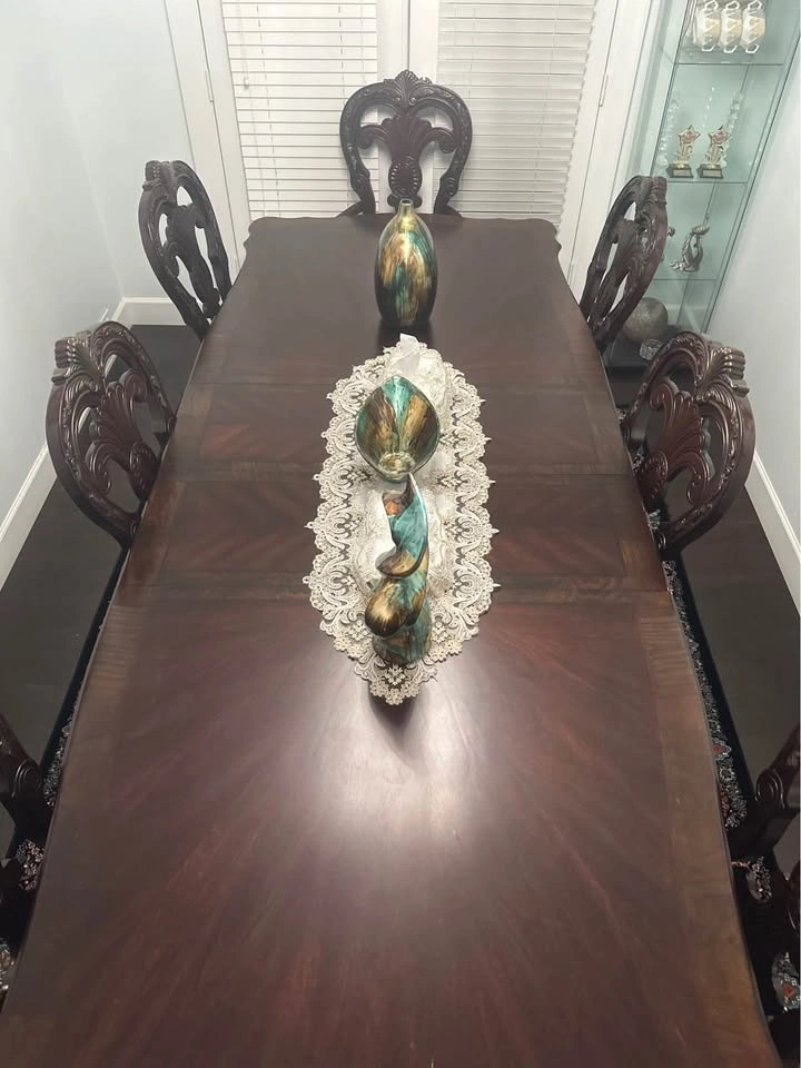 Extendable Solid Wood Dining Table Set – 8 Chairs – Dark Finish - photo 3