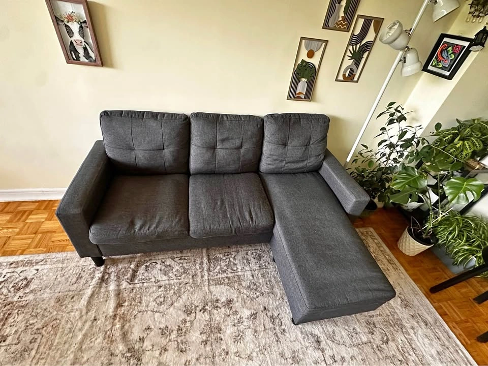 Modern Dark Grey Sectional Sofa with Reversible Chaise