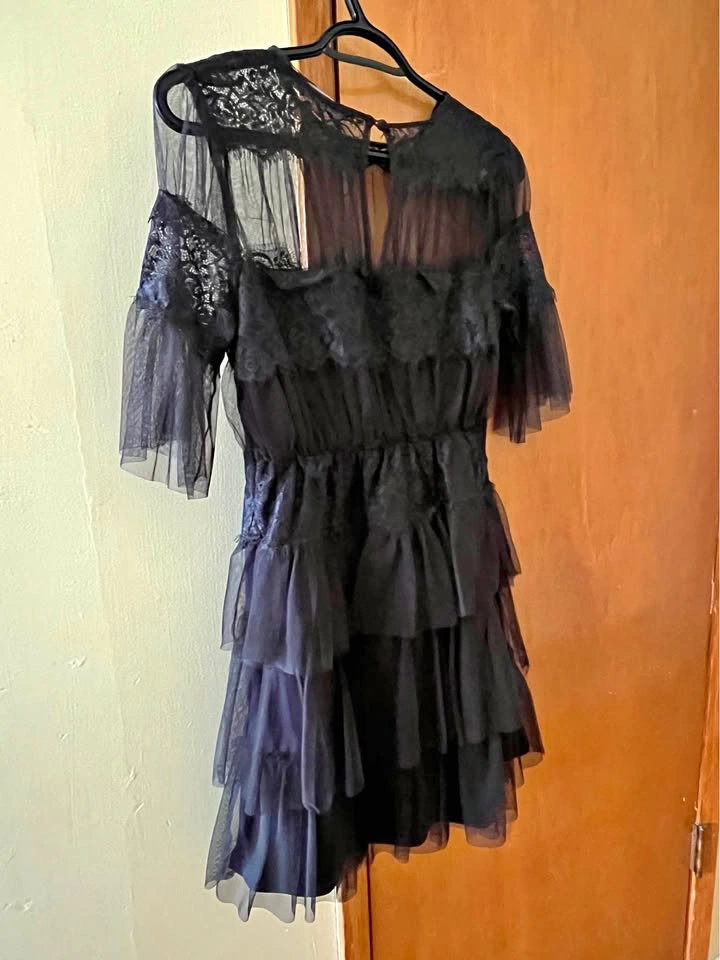 Zara Black Sheer Lace Tiered Dress