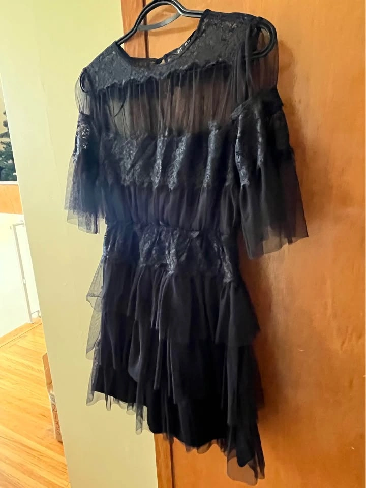 Zara Black Sheer Lace Tiered Dress - photo 2