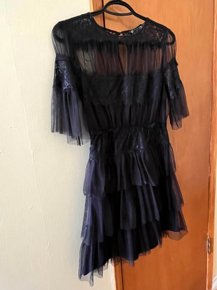 Zara Black Sheer Lace Tiered Dress - photo 3